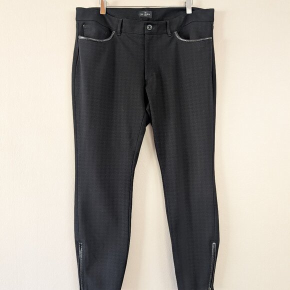 White House Black Market Black Skinny Ankle Pant Zippered Leg Houndstooth Sz 14 - Picture 1 of 16
